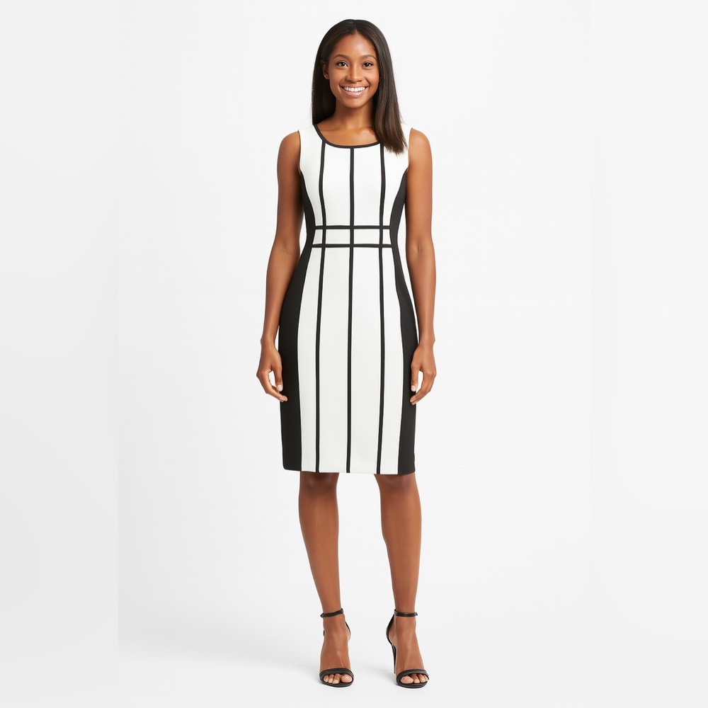 Calvin Klein Black White Color Block Grid Sheath Dress 4